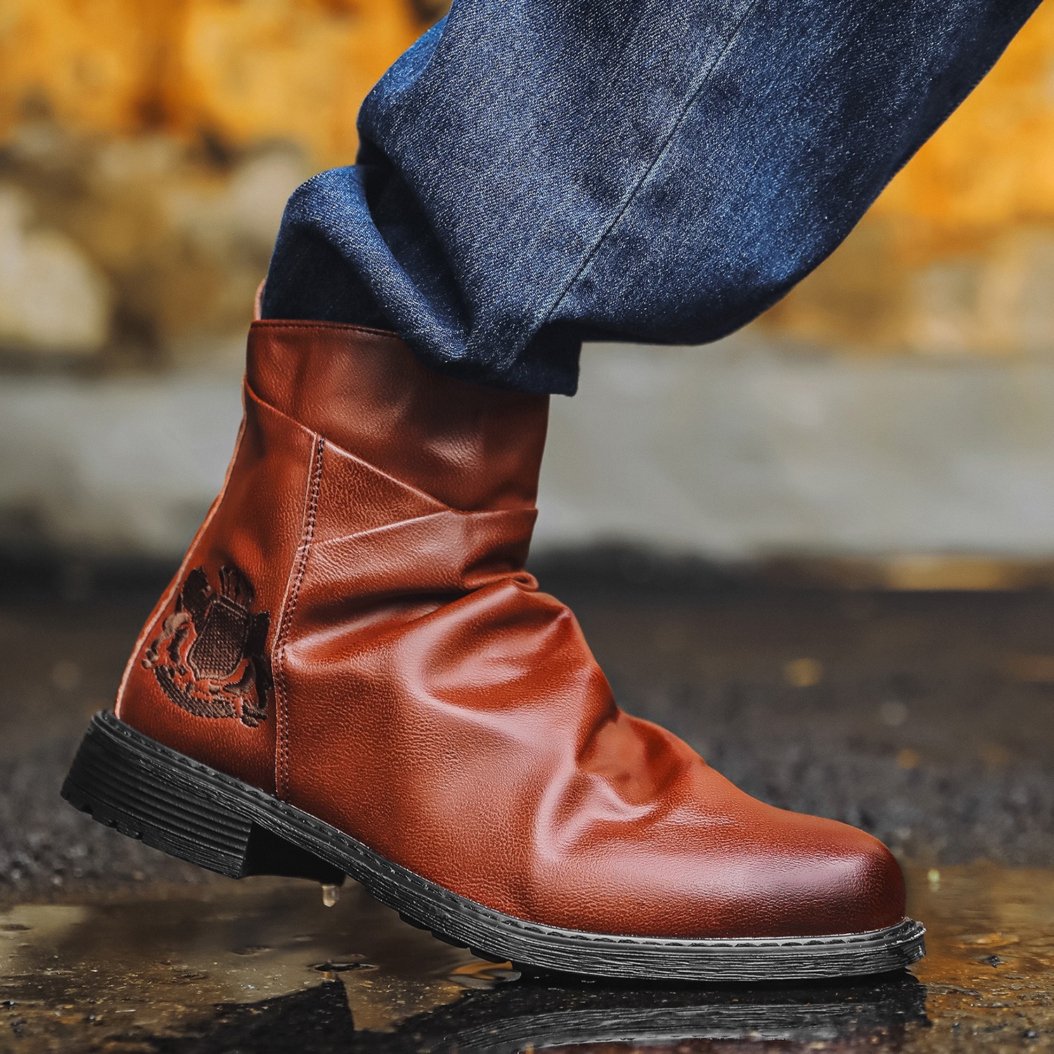 Men'S Shoes Zipper - embroidery ankle boots for man wrinkle