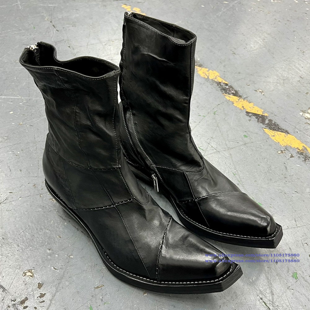 Black Leather Men's Boots Poin - Men'S Shoes Zipper avis et prix