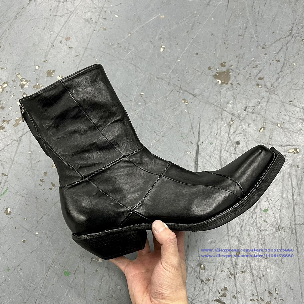 Black Leather Men's Boots Poin - Men'S Shoes Zipper avis et prix
