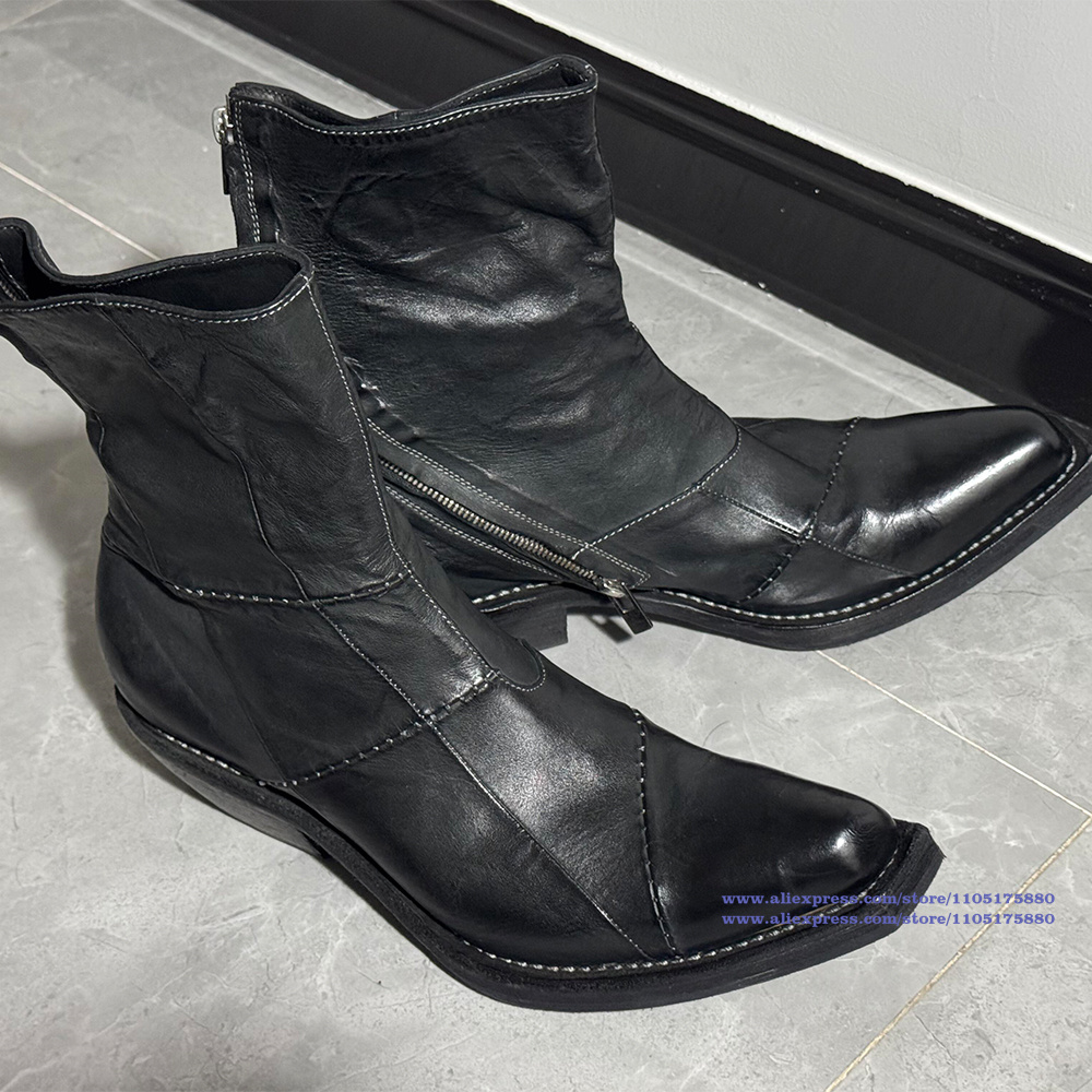 Black Leather Men's Boots Poin - Men'S Shoes Zipper avis et prix