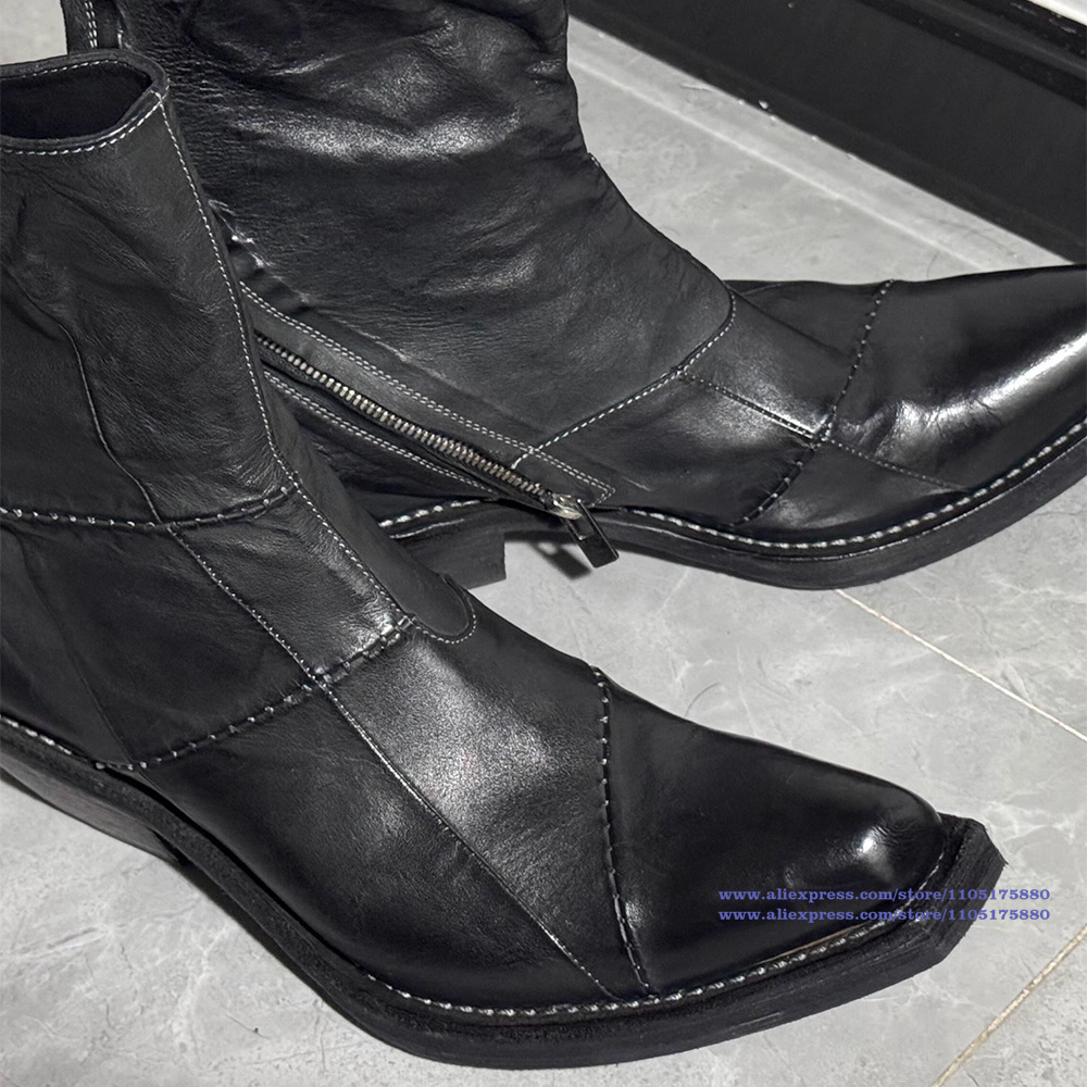 Black Leather Men's Boots Poin - Men'S Shoes Zipper avis et prix