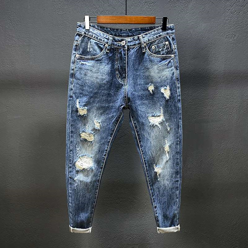 Nine-point jeans with holes fo - Men'S Shoes With Jeans avis et prix