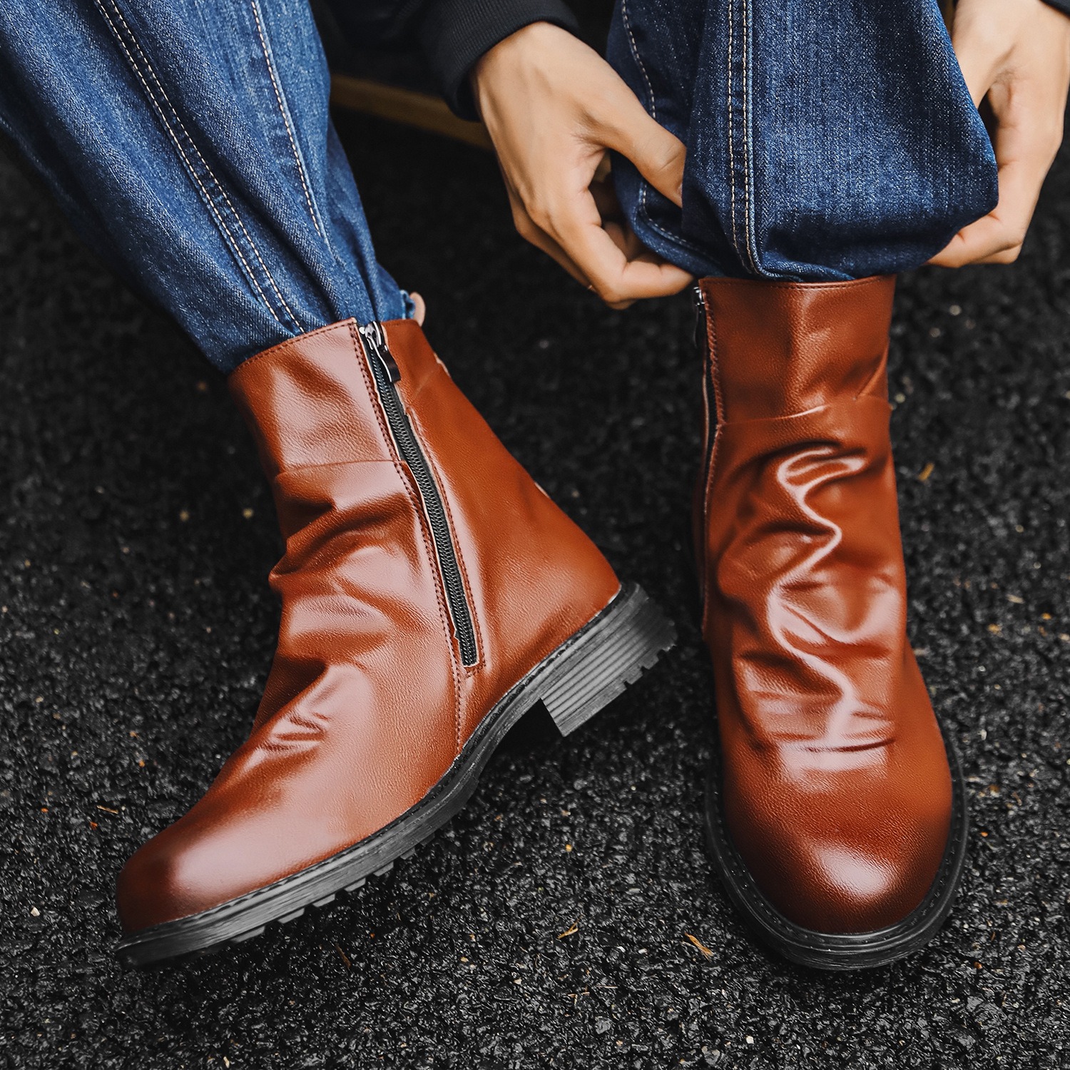 embroidery ankle boots for man - Men'S Shoes Zipper avis et prix