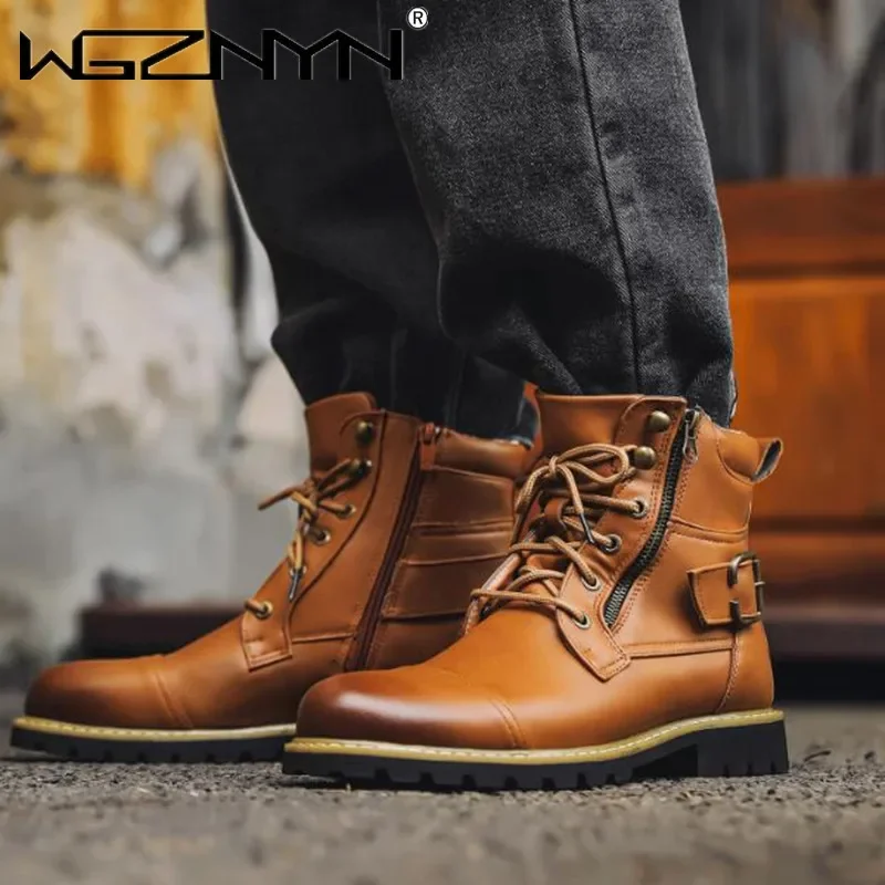 Men Motorcycle Leather Boots D - Men'S Shoes Zipper avis et prix