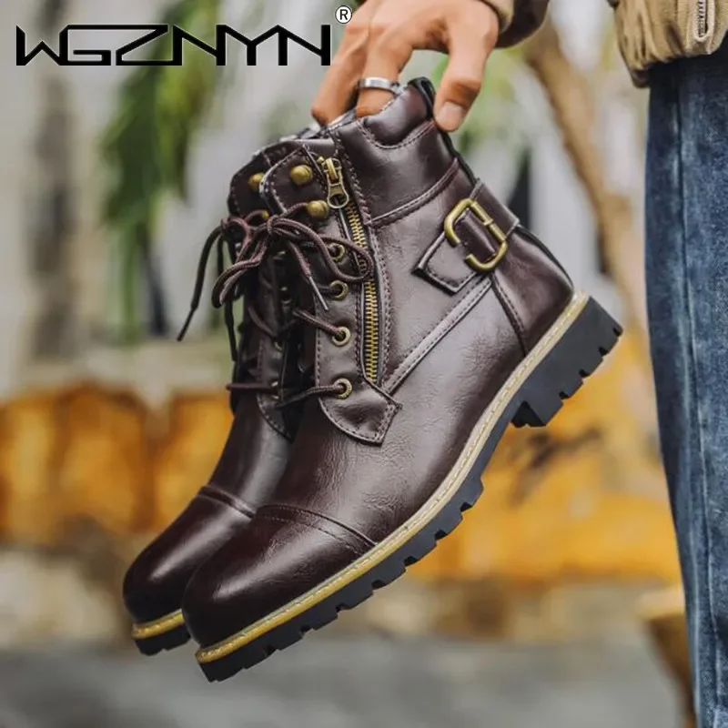 Men Motorcycle Leather Boots D - Men'S Shoes Zipper avis et prix