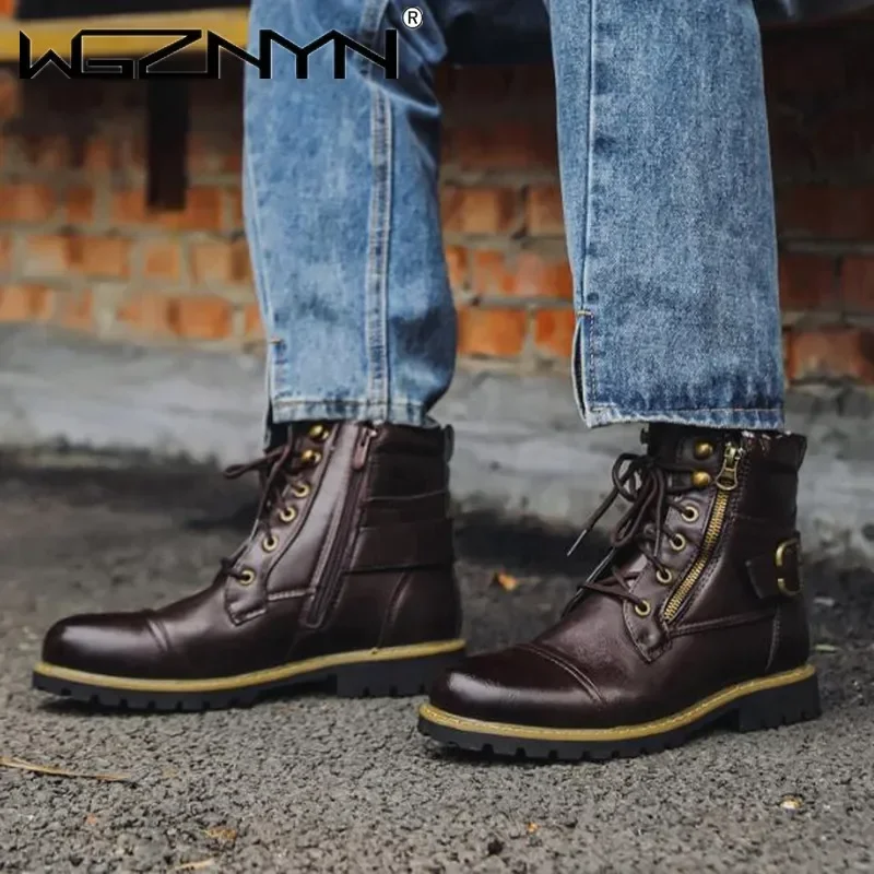 Men Motorcycle Leather Boots D - Men'S Shoes Zipper avis et prix